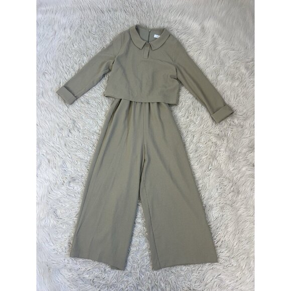 OAK + FORT Pants - Oak + Fort Wide Leg Retro Beige Women Woven Jumpsuit 1 Piece Playsuit Small NWT